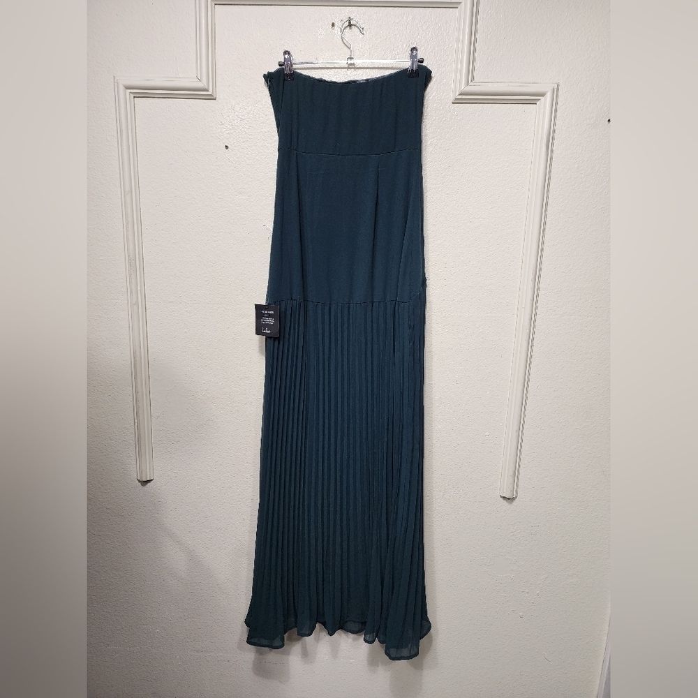 Lulus Celebratory Aesthetic Emerald Pleated Strapless Maxi Dress Wedding Party - Picture 8 of 8